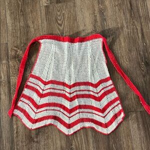 Vintage Red and White Striped Knit Apron